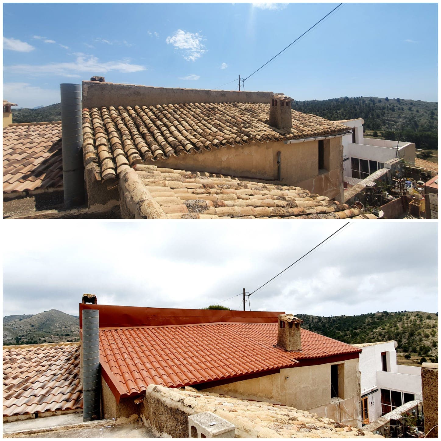 Sustitucion tejado mal estado por panel teja rojo